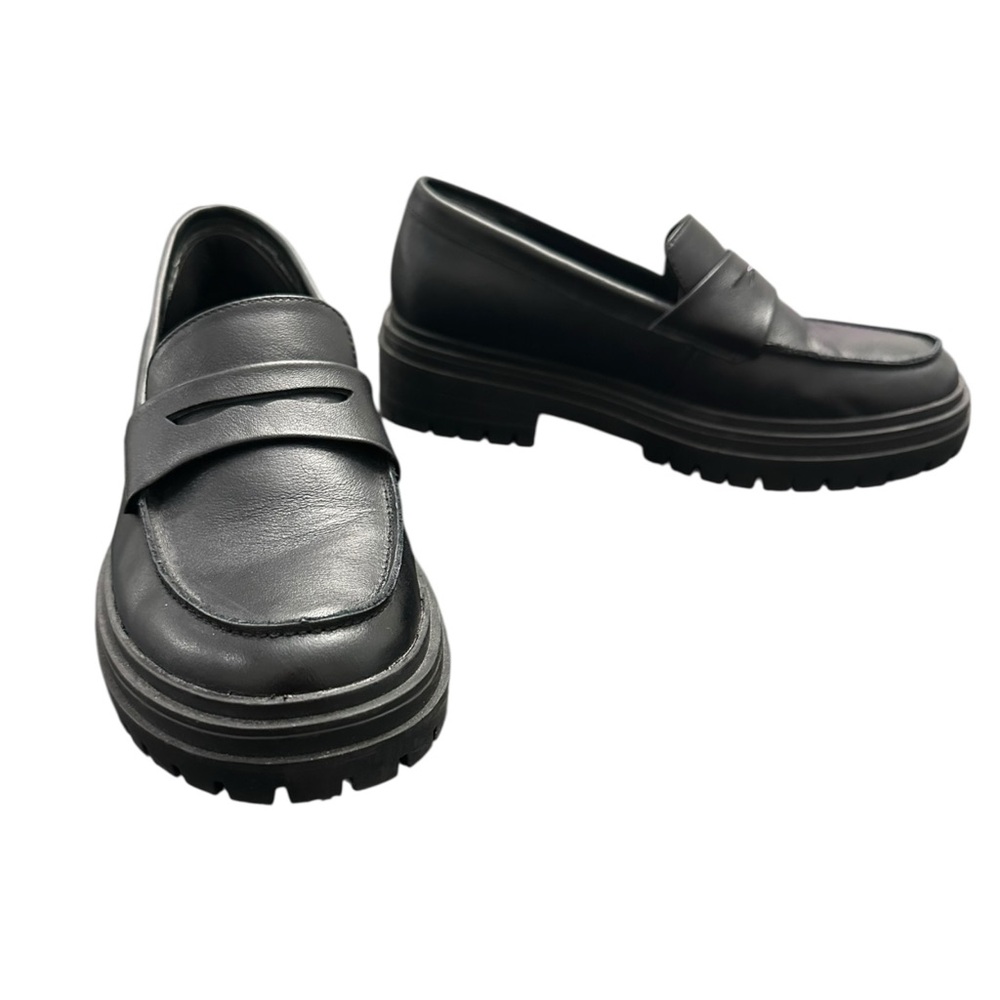 Quince Black Chunky Leather Loafers Classic Size 6